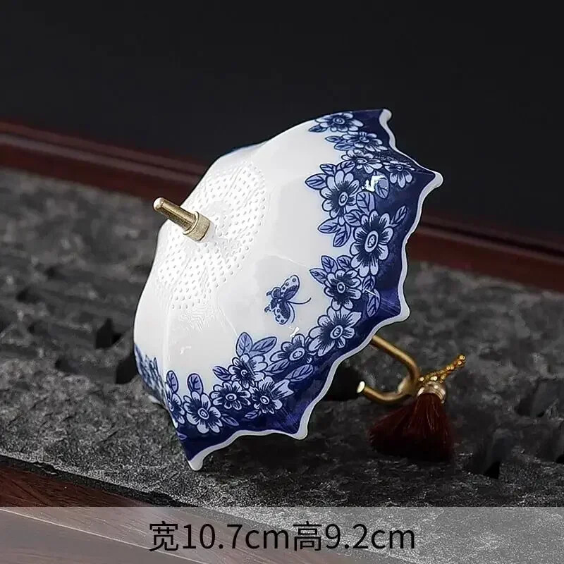 Blue and White Porcelain Tea Strainer Ceramic Tea Filter Umbrella Shape Teaware