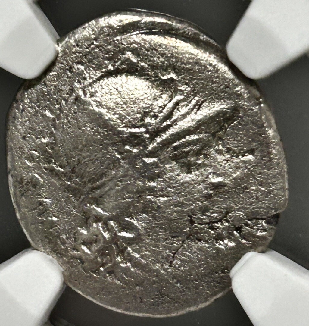 Roman Imperatorial Carisius AR Denarius 46 BC Sceptre Cornucopia Globe NGC VG
