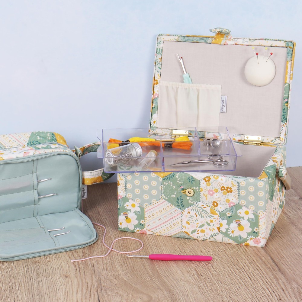 Hobby Gift Medium Sewing Box Craft Storage Box with Handle Internal Accessori...