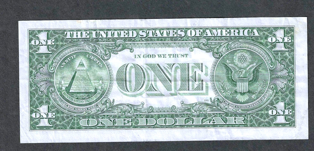 1985 $1 FRN SAINT LOUIS, MO ~ OFFSET ERROR PARTIAL BACK ON FACE ~ EXTREMELY FINE