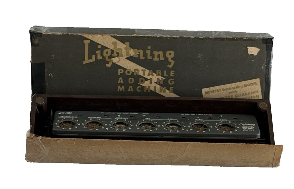 Vintage Lightning Portable Adding Machine Calculator with Bakelite Base