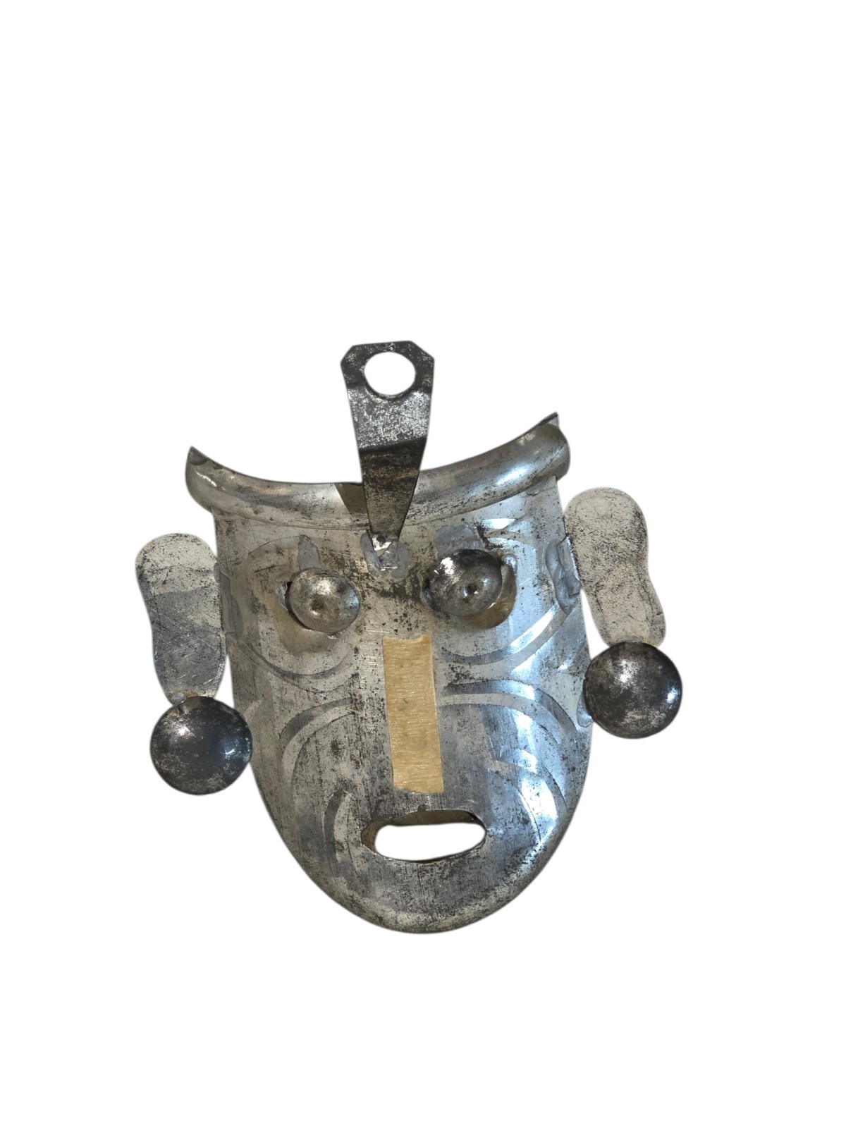 Vintage Mexican Tin Folk Art Masks Lot of 3 Handmade Tribal Wall Decor