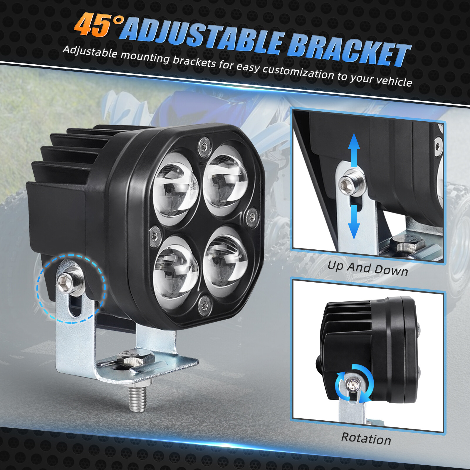 For Yamaha Raptor 700 700R Driving Headlight LED Work Lights 12V-24V 25W 4-Pack