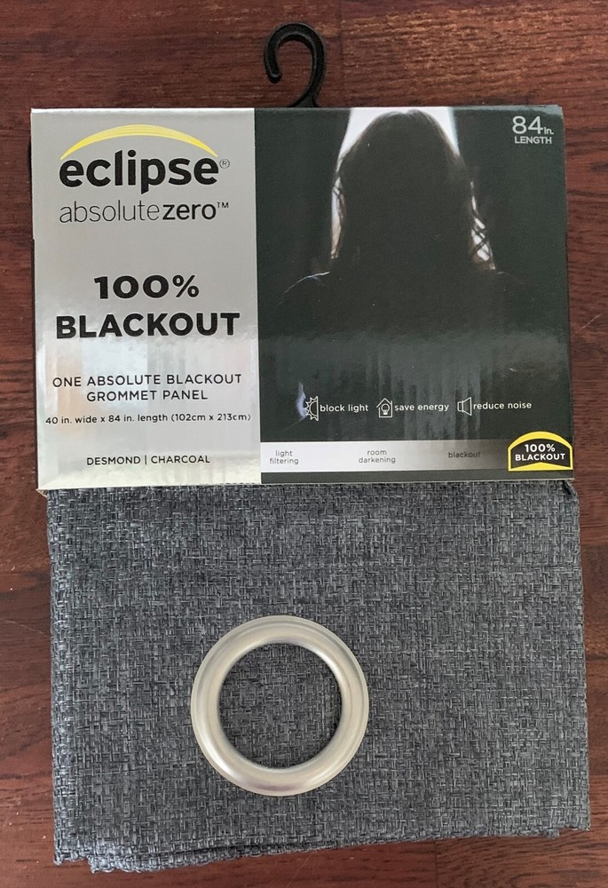 Eclipse Absolute Zero 1pc Blackout Desmond Window Curtain Panel,desmond charcoal