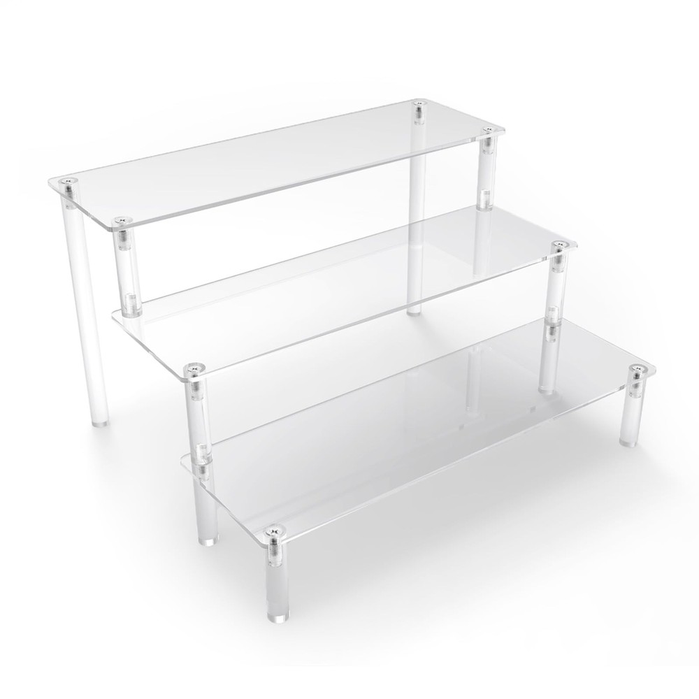 Acrylic Display Risers,Clear Display Risers Stand Small Mini Shelf 3 Tiered