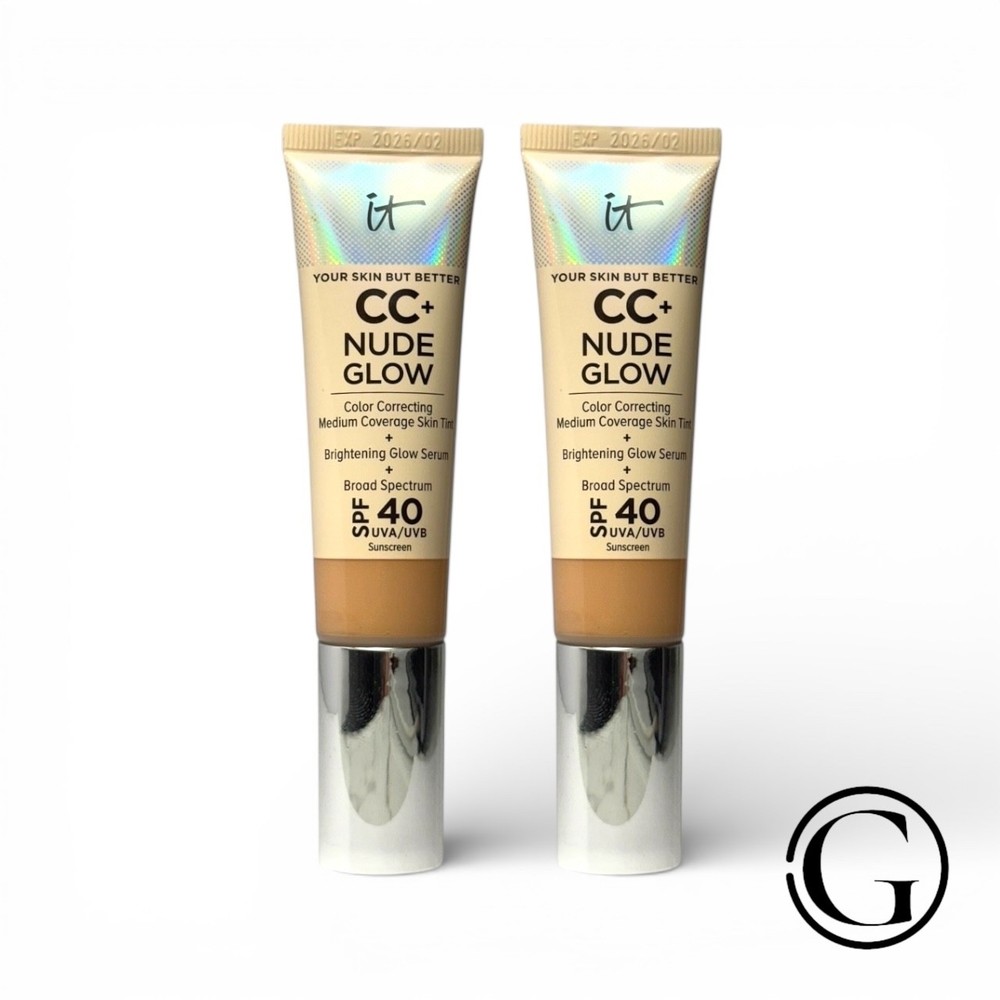 2 PACK IT Cosmetics CC+ Nude Glow Serum Coverage Foundation MEDIUM 1.06OZ 02/26