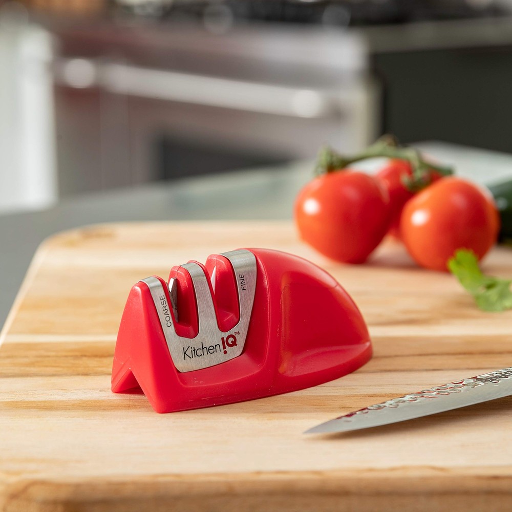 Kitchen IQ 50883 Edge Grip 2-Stage Knife Sharpener, Red