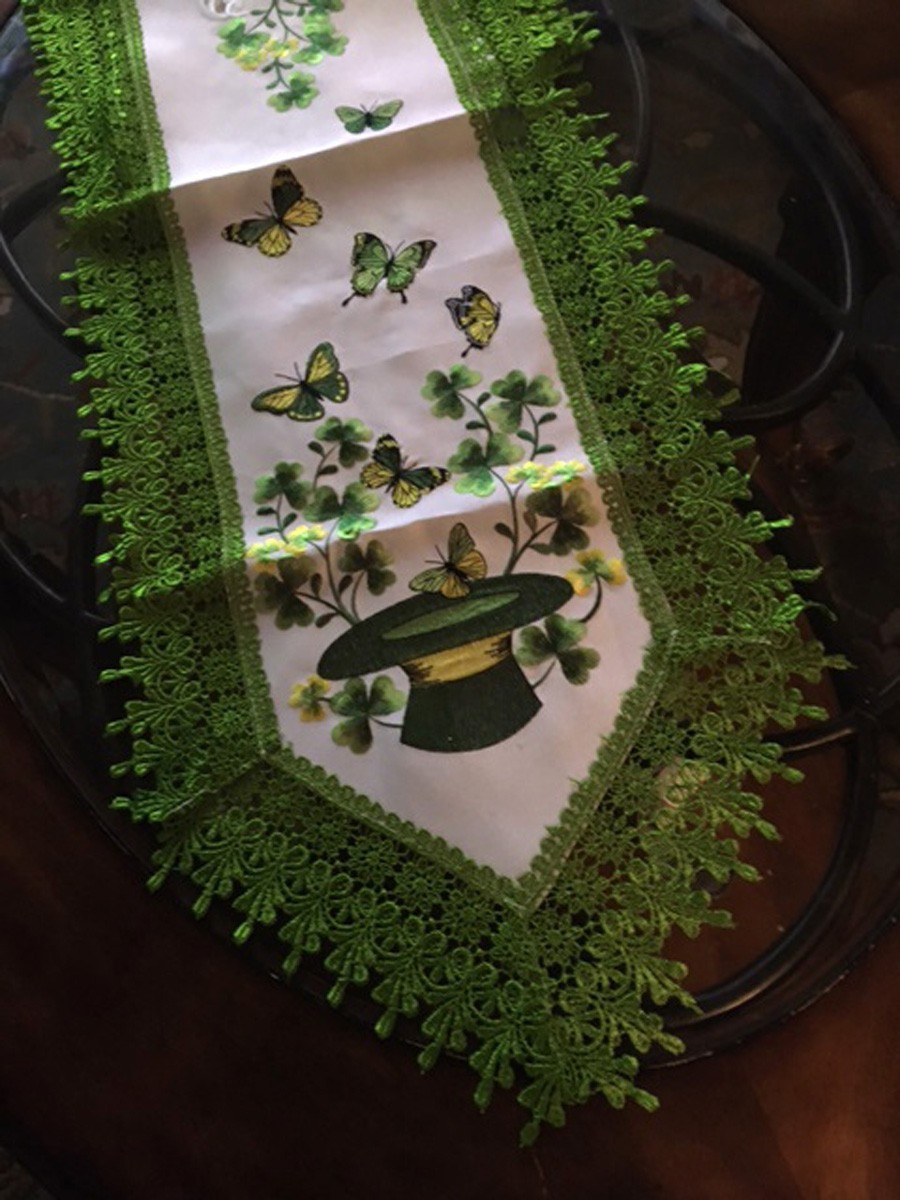 St Patrick's day Table Runner Leprechaun Hat Lucky Shamrock Runner Embroider 69"