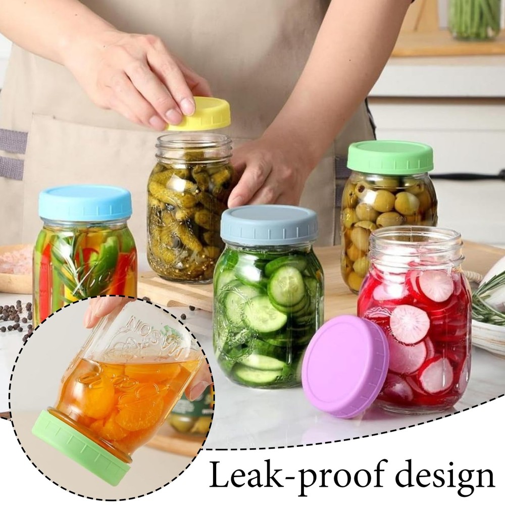 Wide Mouth Mason Jar Lids 8PCS 3.38 in Multicolor Stackable Easy Storage Leak Pr