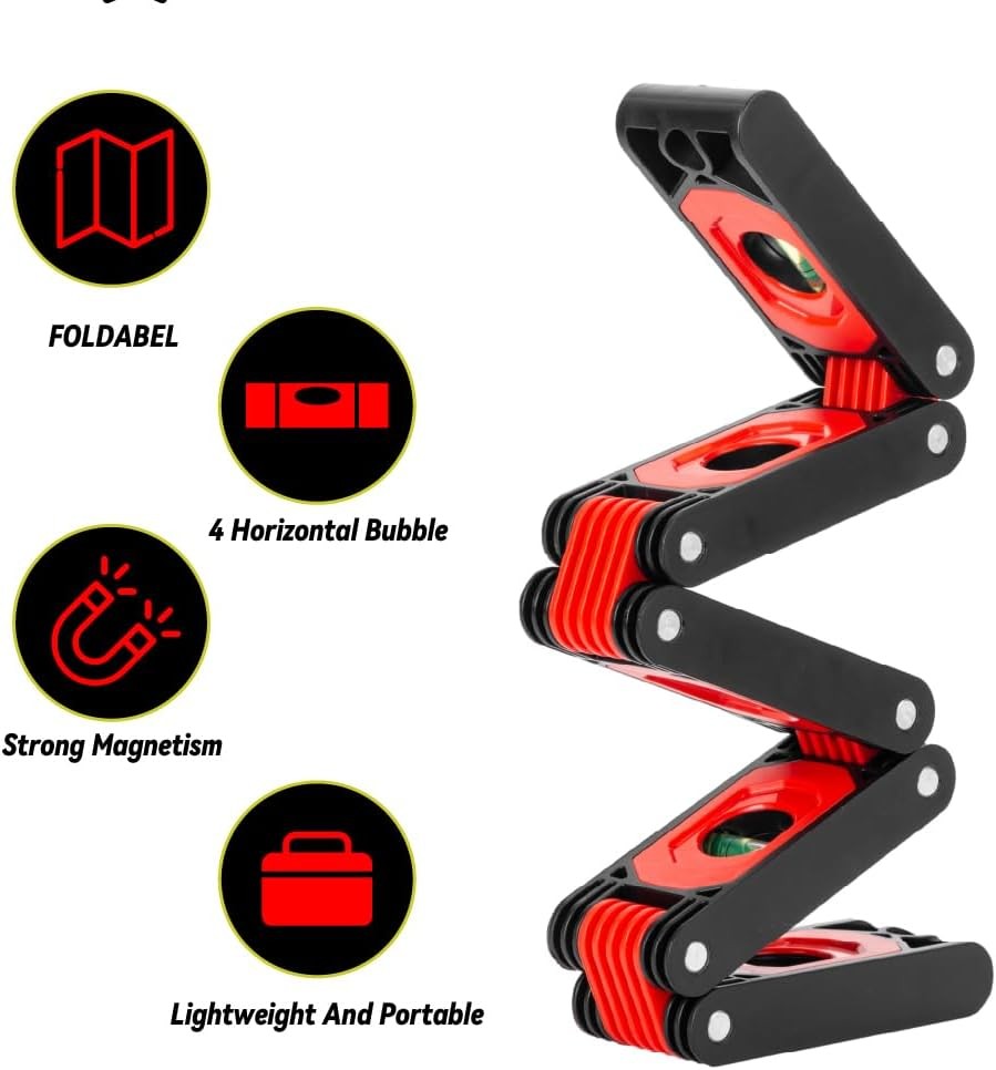 Foldable Multi-Angle Measuring Tool – Magnetic Level Ruler for Red + Black