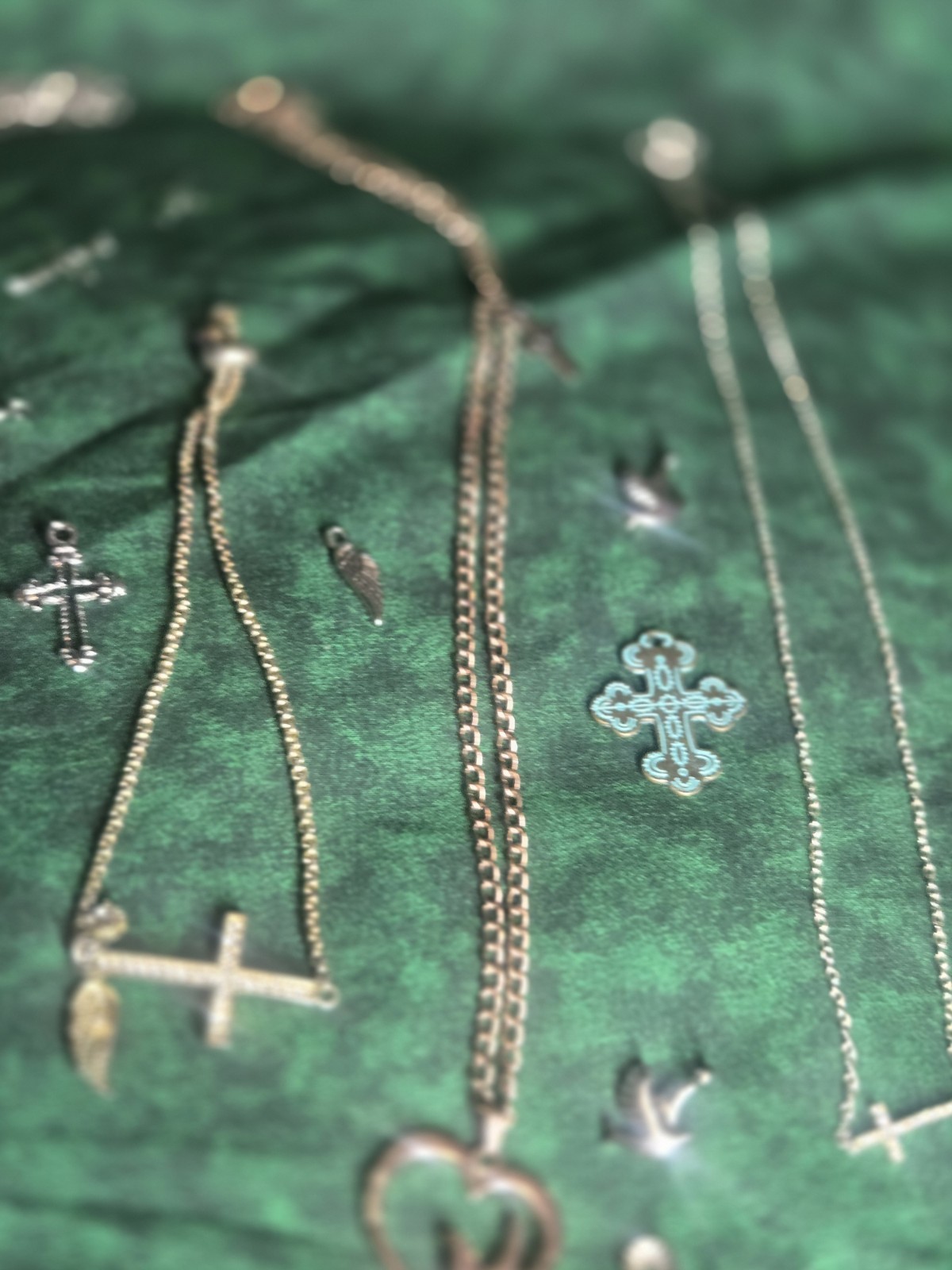 Huge Lot of Cross Necklaces, Pendants, Rosaries, Charms, 22k, sterling, hge.