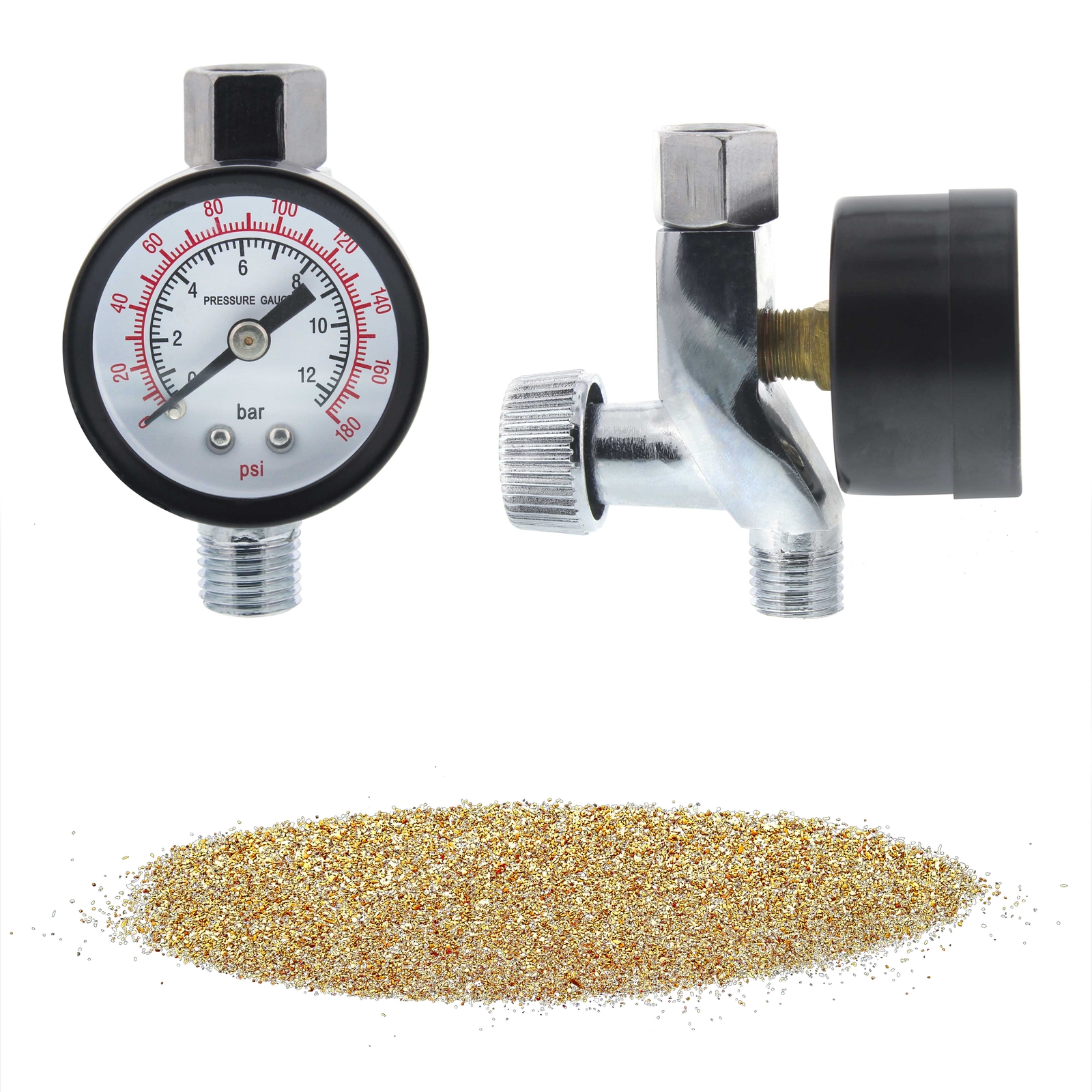 Gravity Feed Sand Blaster Gun Kit, Spray Blasting, 2 Ceramic Nozzles, Regulator