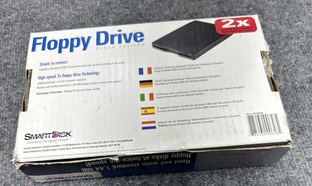 SmartDisk High‑Speed 2x External USB Floppy Drive – Black Edition