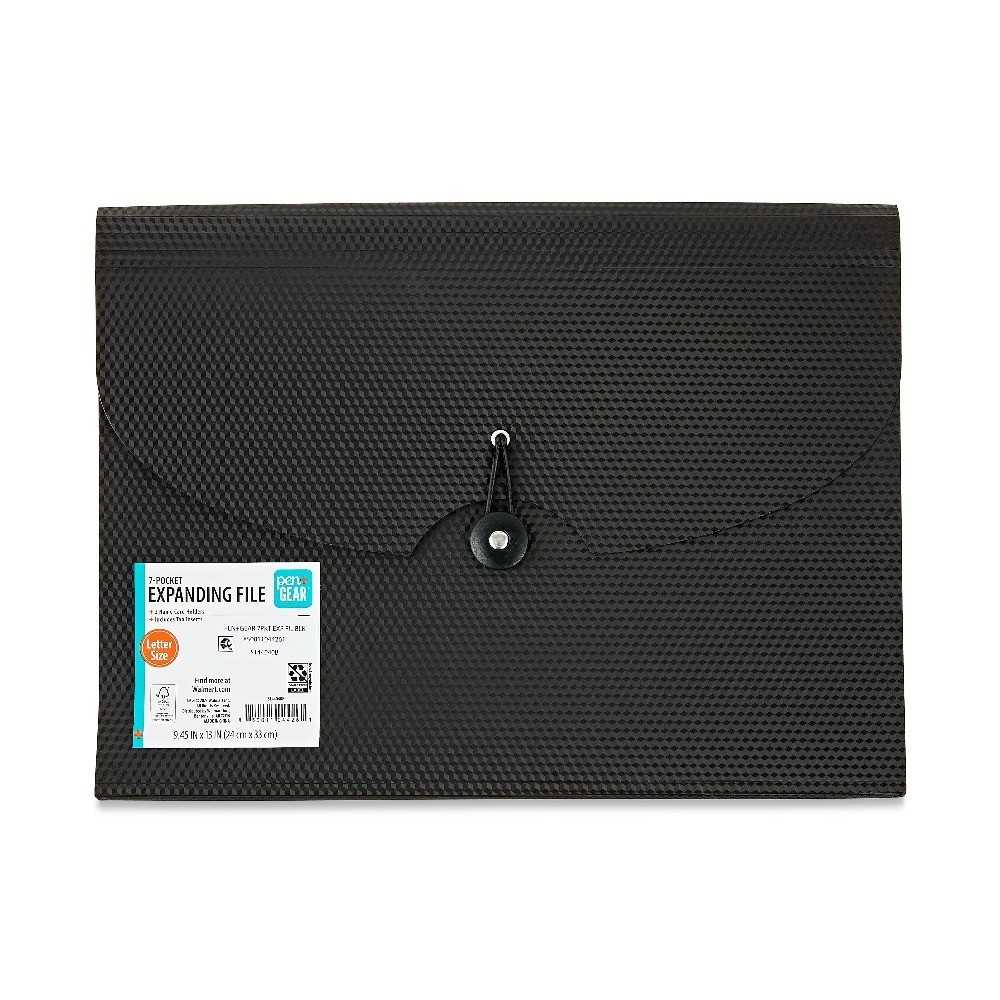 7-Pocket Poly Expanding File, Textured Black