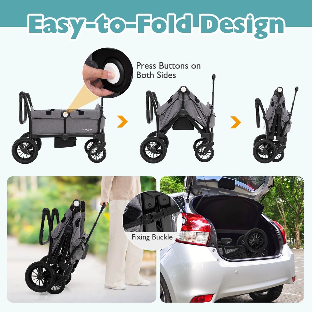 Wagon Stroller for 2 Kids Push Pull Double Stroller with Adjustable Handle