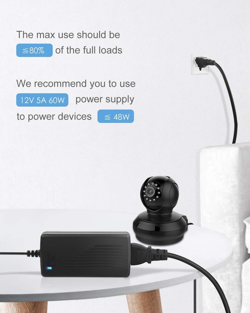 Versatile 12V 5A Power Adapter with Safety Features for Electronics - Indoor Use