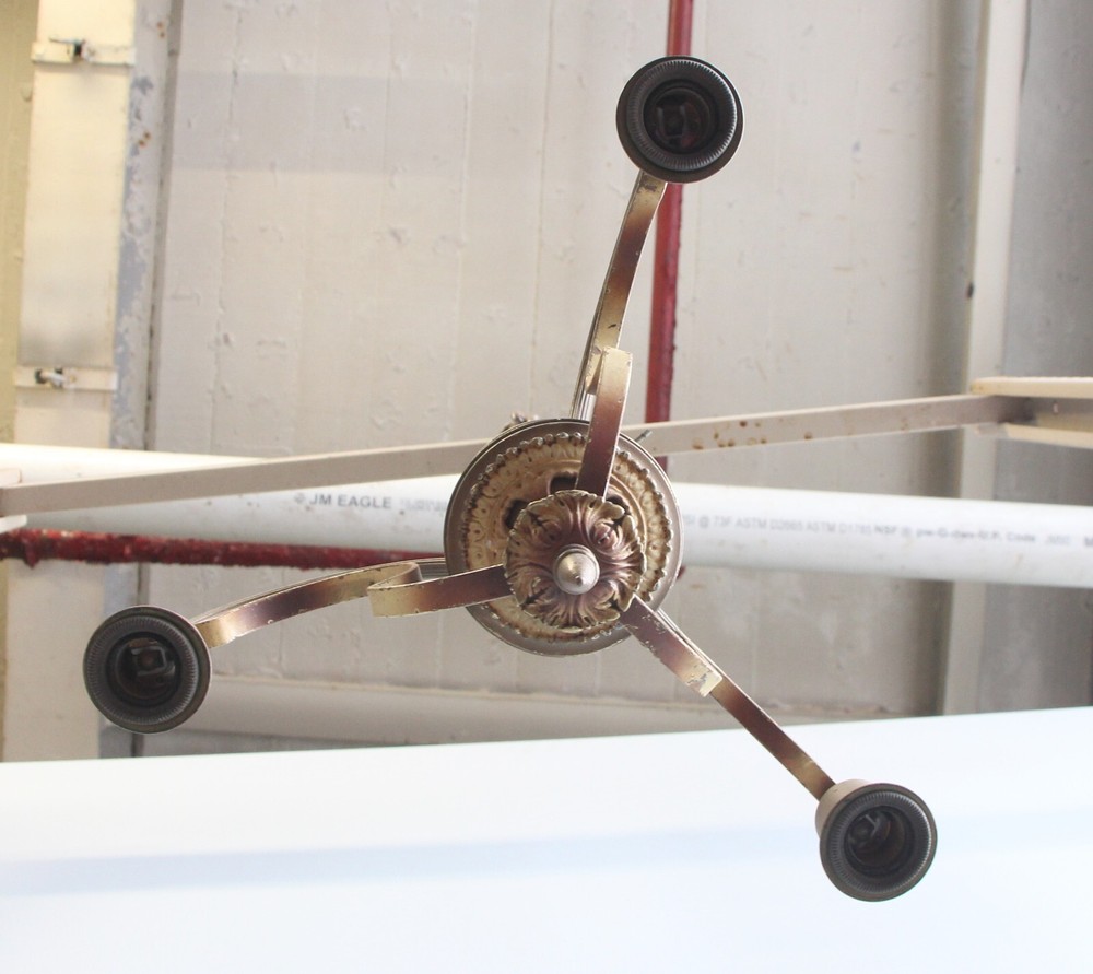 1940s Brass 3 Arm Down Light Chandelier