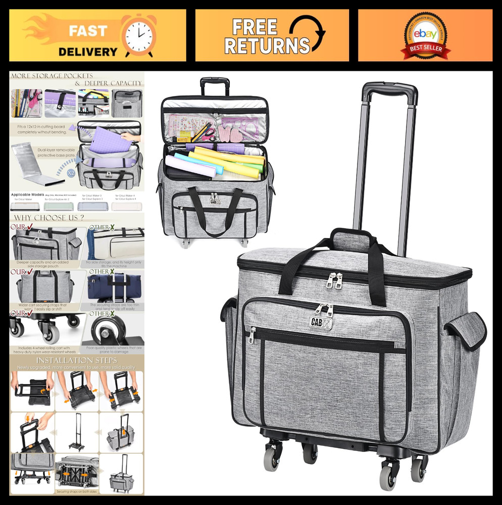 Rolling Carrying Case for Cricut Maker & Explore - Double-Layer Storage Bag with