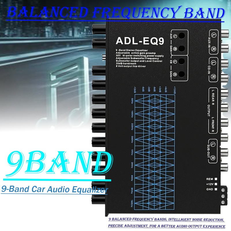 Parametric car 9-Band EQ: 8 Volts Max Output, RMS Adjustable for Amplifiers