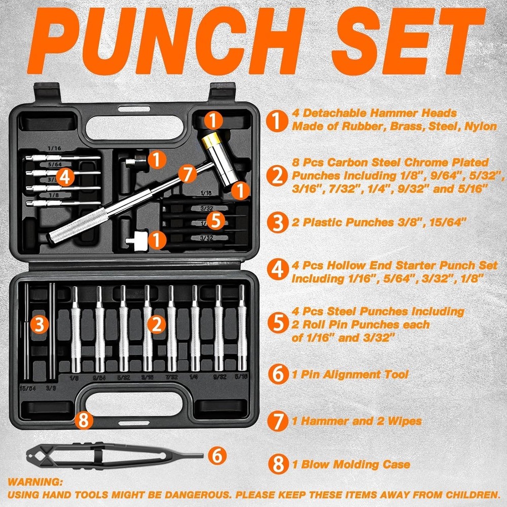 High Quality Punch Tool Set with Bench Block and Storage for Mechanical Work