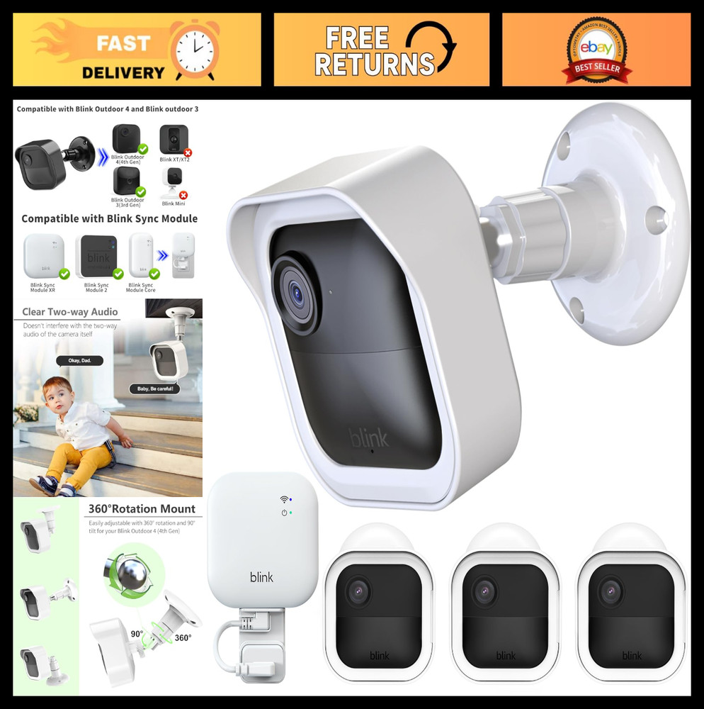 Outdoor Security Camera Housing & Mounting Bracket, 3-Pack, 360° Adjustable, Whi