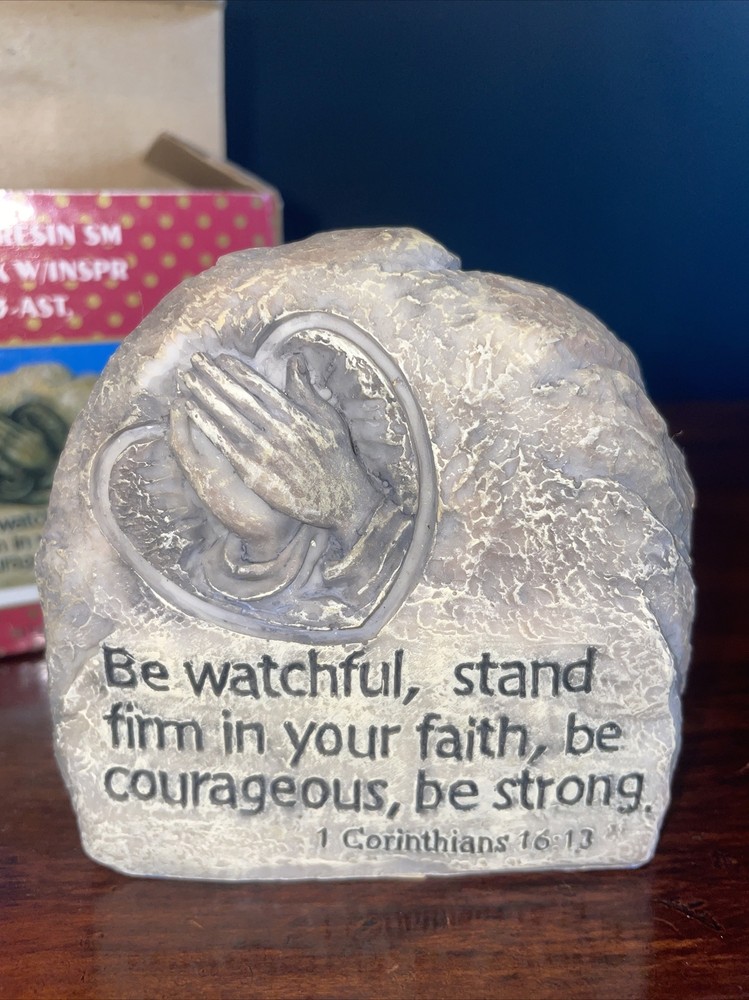 Polyresin Small Rock With Corinthians 16:13 Scripture And Praying Hands Gift