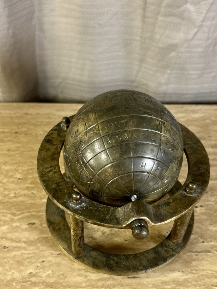 Table Globe Etched Old World Style Vintage Solid Brass Desk Office Study - 7 x 8