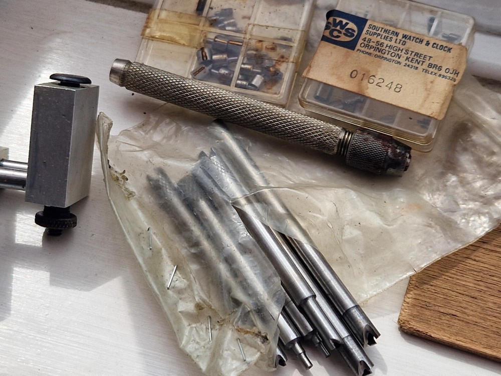 clock repair bushing tool Clockmaker tool set SUPERB incl extra bits + bushes