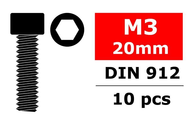 Corally - Steel Screws M3 x 20mm, Hex Socket Head, 10pcs
