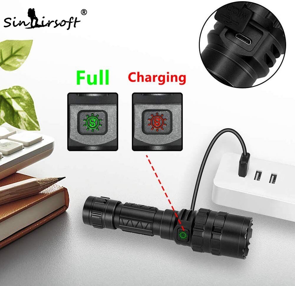 Mini Tactical Flashlight LED Torch USB Rechargeable Picatinny Rail Mounted