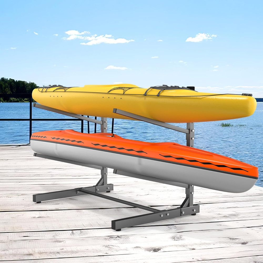 Heavy-Duty Adjustable Kayak Rack - Freestanding Metal Storage Stand
