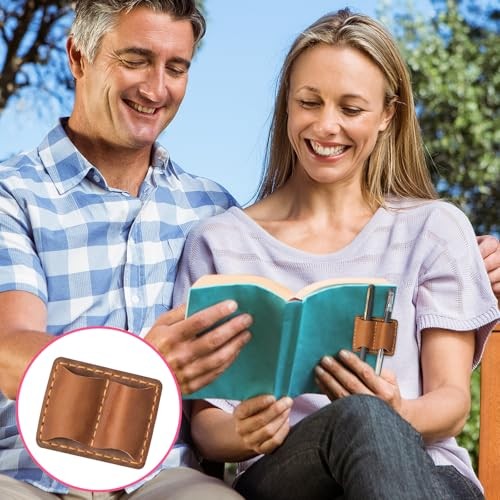 Leather Pen Holder for Notebooks and Journals - Double Pen Loop - Brown