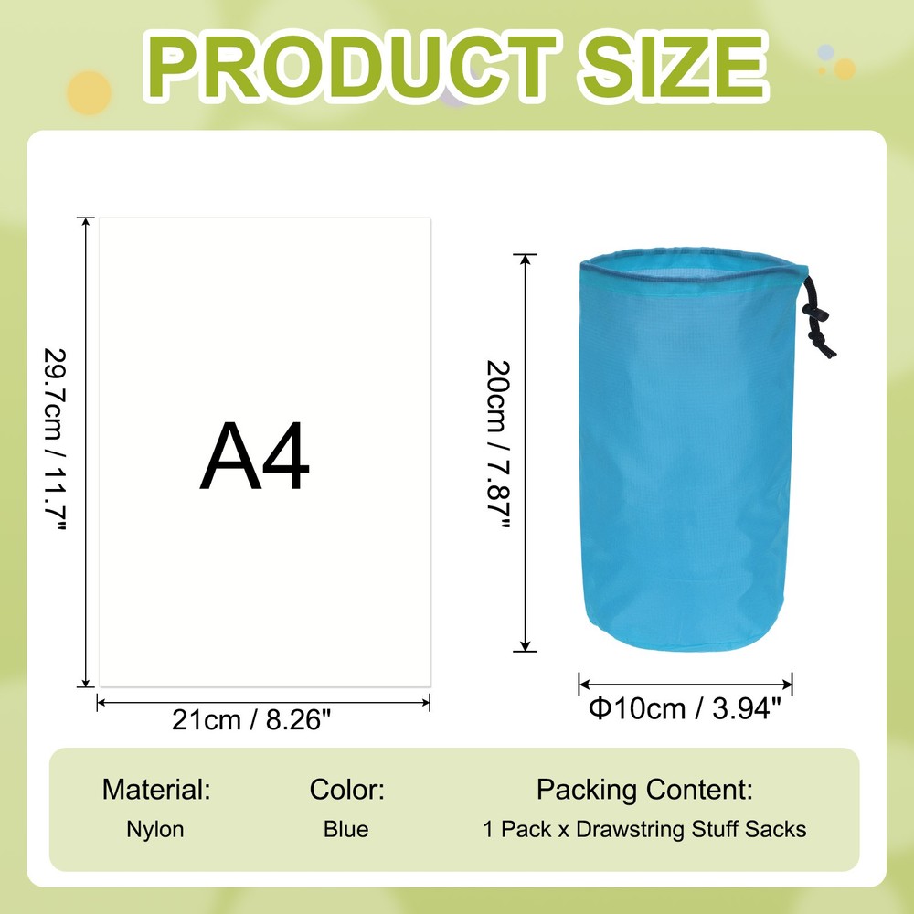 Stuff Sack, Nylon Waterproof Storage Sacks, 4x8Inch(Blue)