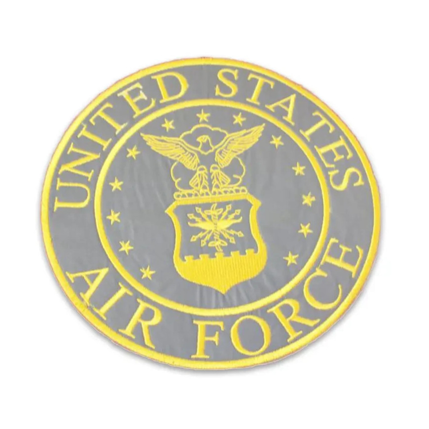 Reflective US Air Force Gray Yellow Patch Iron On Large Biker Vest Jacket