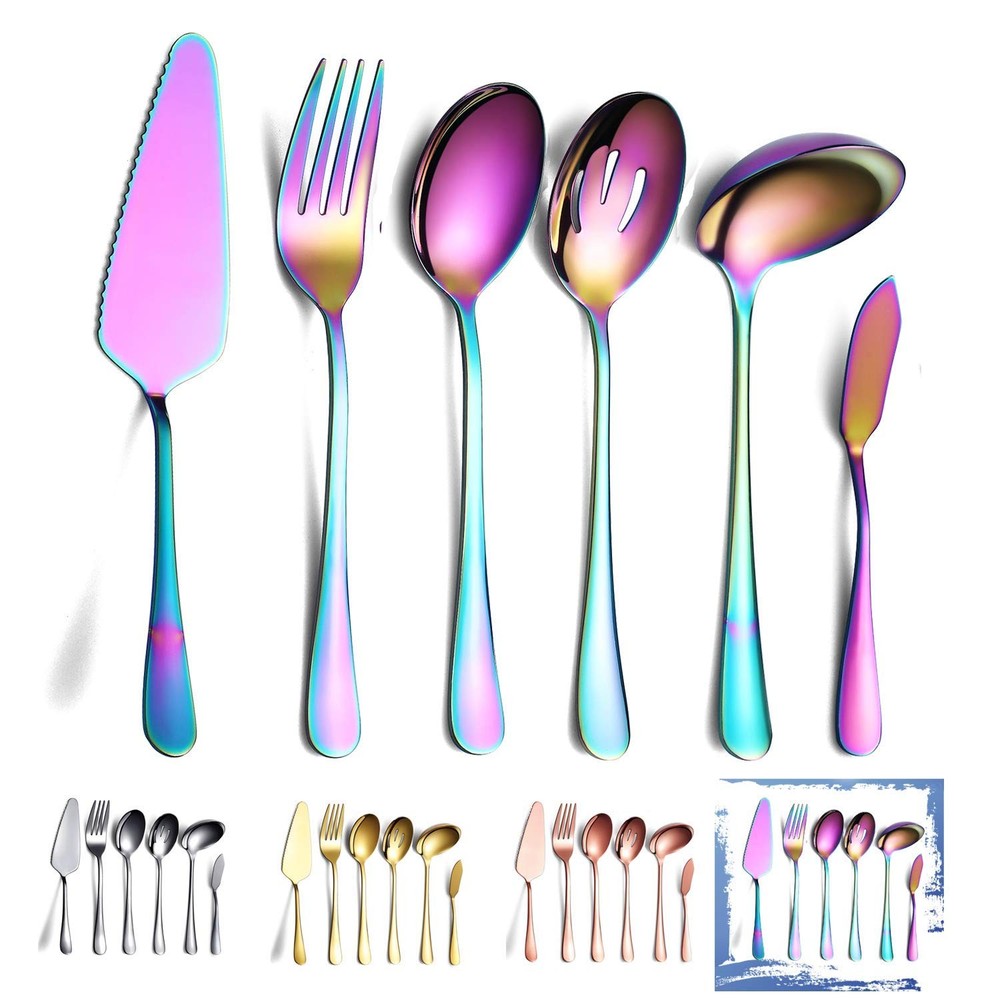 Rainbow Serving Spoons Set 6 Pieces, Serving Utensils Set Include Cake Server...