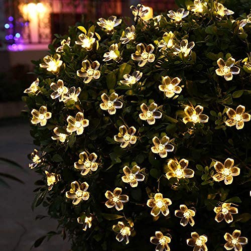 Outdoor Solar String Lights, Flower String Lights, 50LED Cherry Warm White