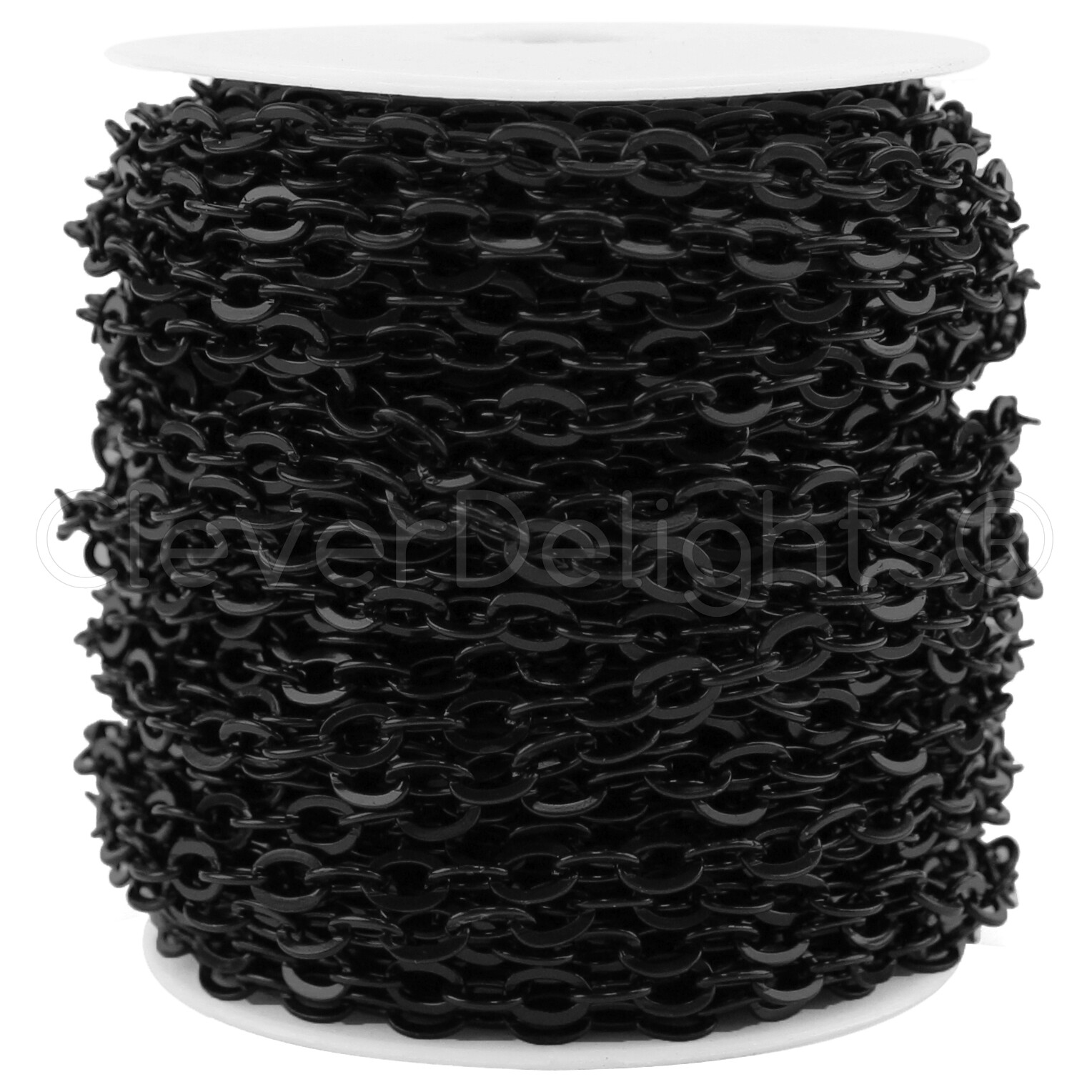 Cable Chain - 5x7mm Link - Dark Black Color - 30 100 Feet - Bulk Craft Spool