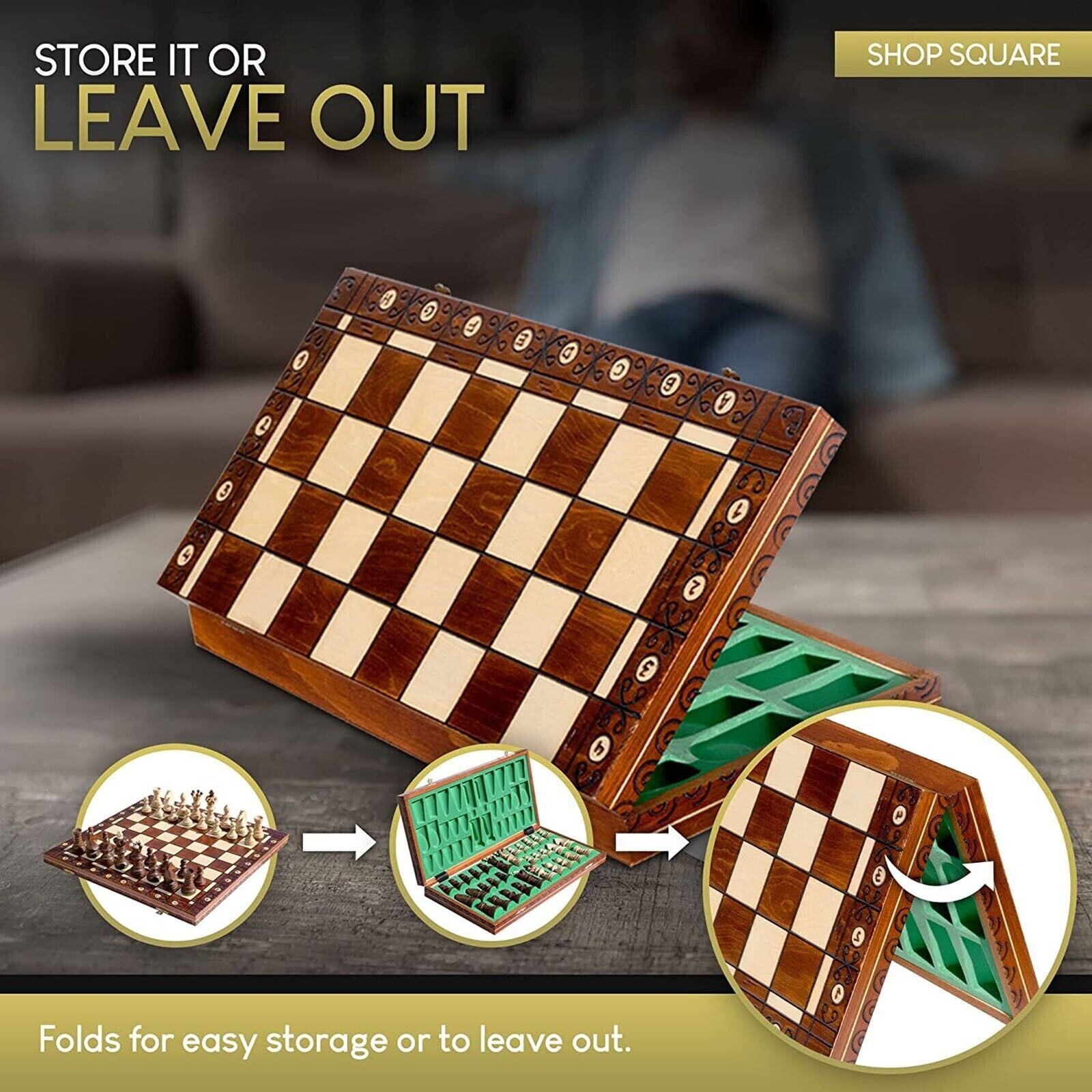 Large Handmade Wooden Chess Set 21" Hand Carved Board Pieces Full Vintage Game