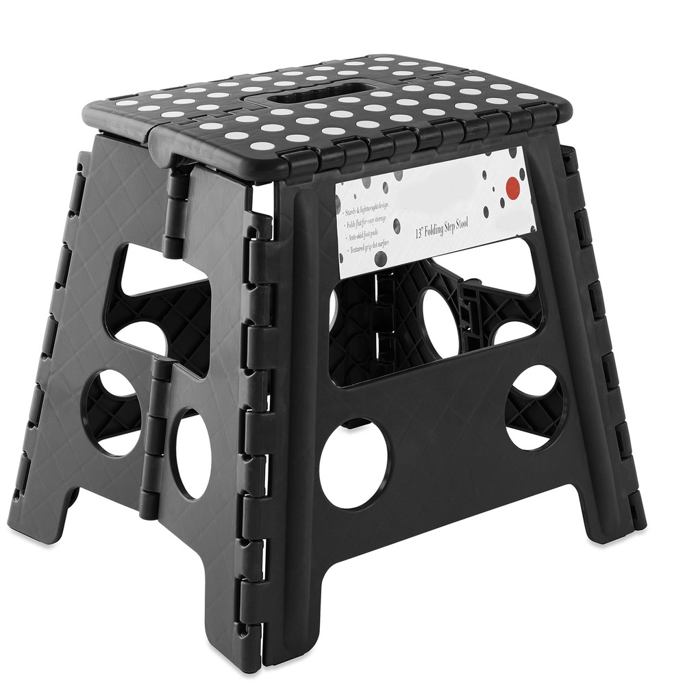 13" Folding Plastic Step Foot Stool with Handle - Black
