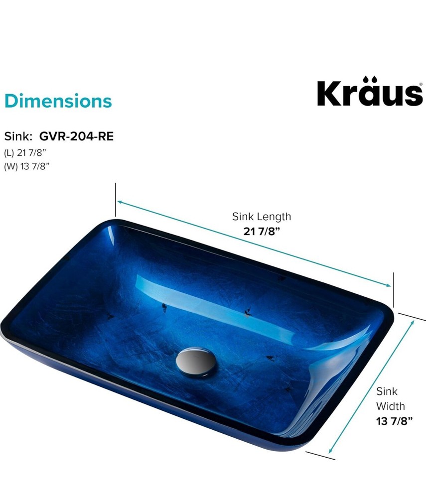 Kraus GVR-204-RE-CH Tempered glass/Solid brass Above counter Rectangular...