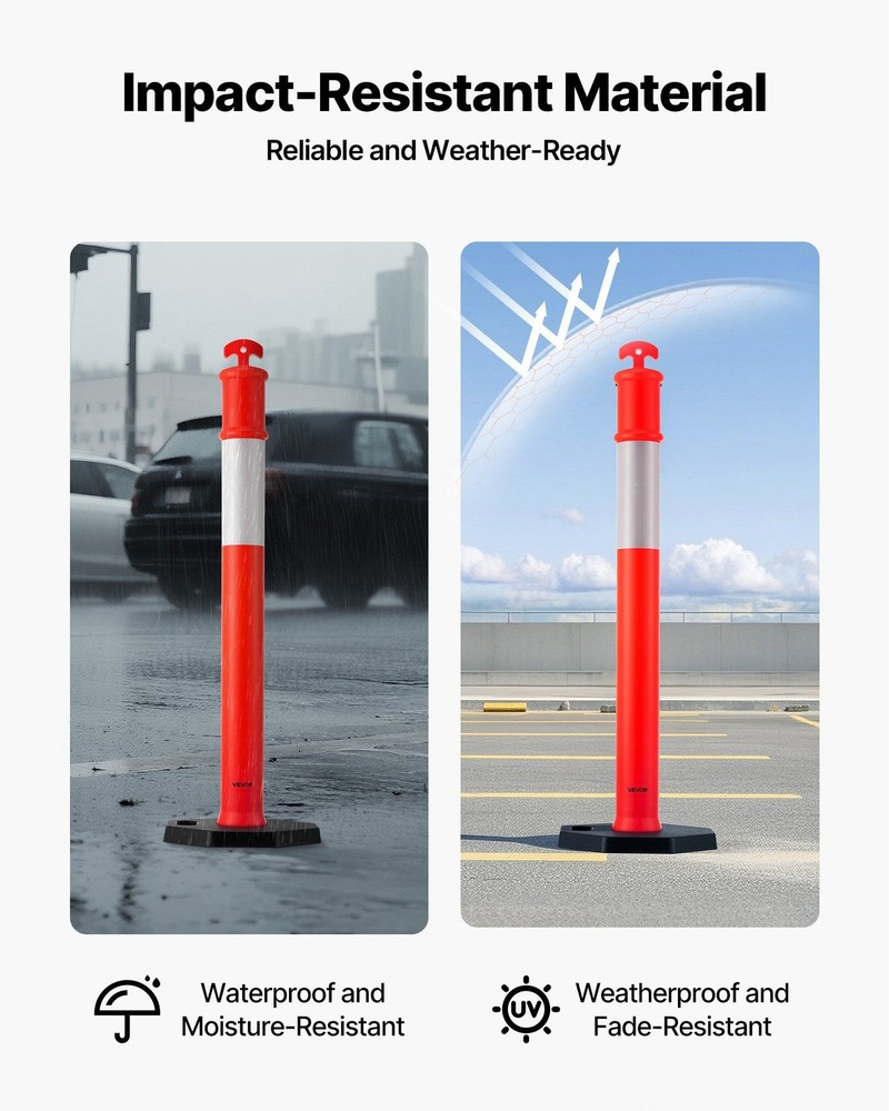 48" 6-Pack Delineator Posts with Weighted Base & Reflective Strips - Red
