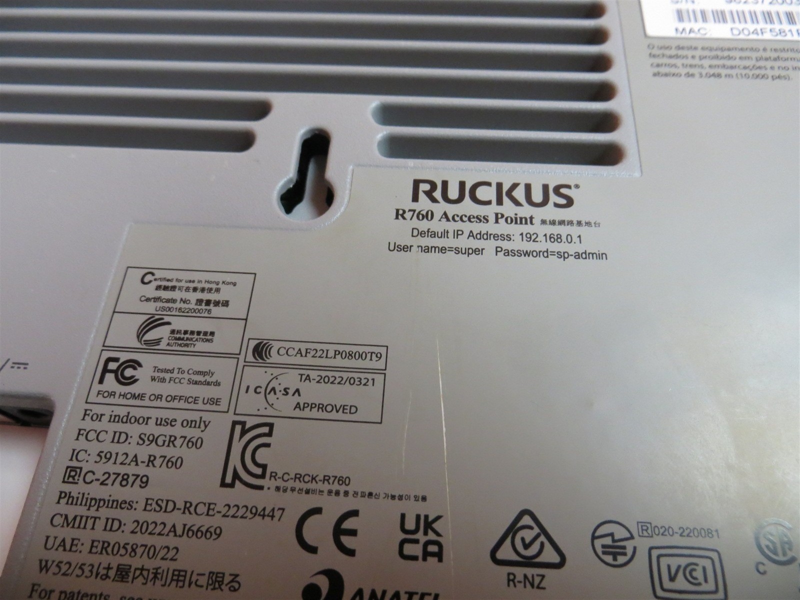 Ruckus R760 901-R760-US00 Indoor Access Point Factory Reset