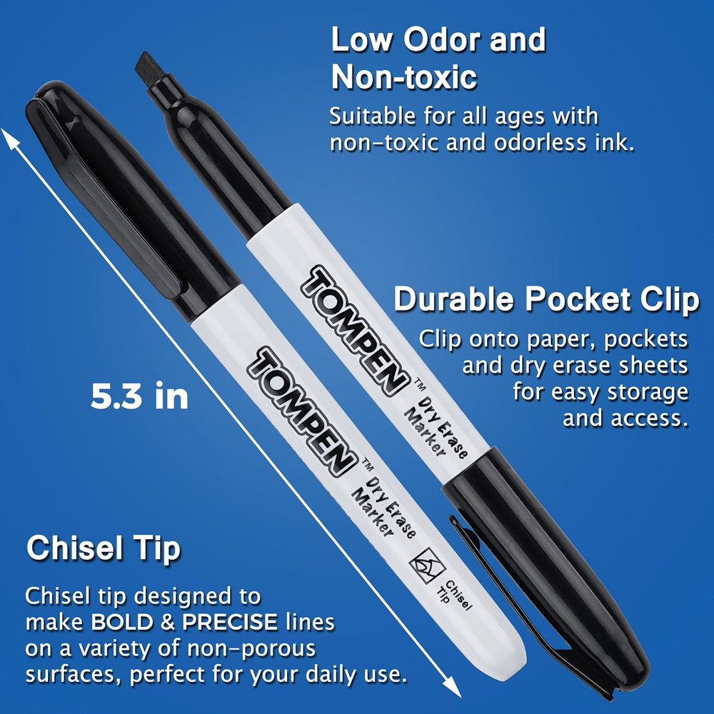 Dry Erase Markers Black,160 Bulk Pack Chisel Tip,Low Odor Quick-Drying Whiteb...