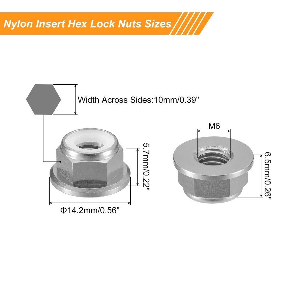 Nylon Insert Hex Lock Nuts, 8pcs - M6x1mm Self-Locking Nut(Titanium Gray)