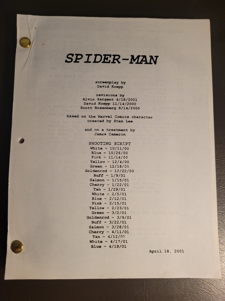 Spider-Man (2002) Script Includes Green (12/18/00) & Cherry (1/22/01) Revisions