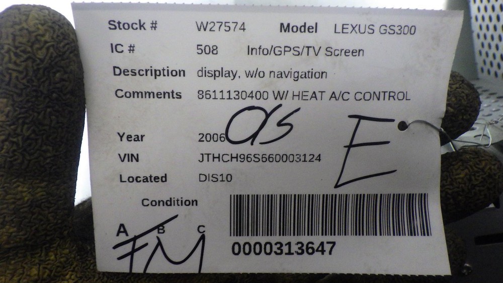06 LEXUS GS300 Info Screen 8611130400