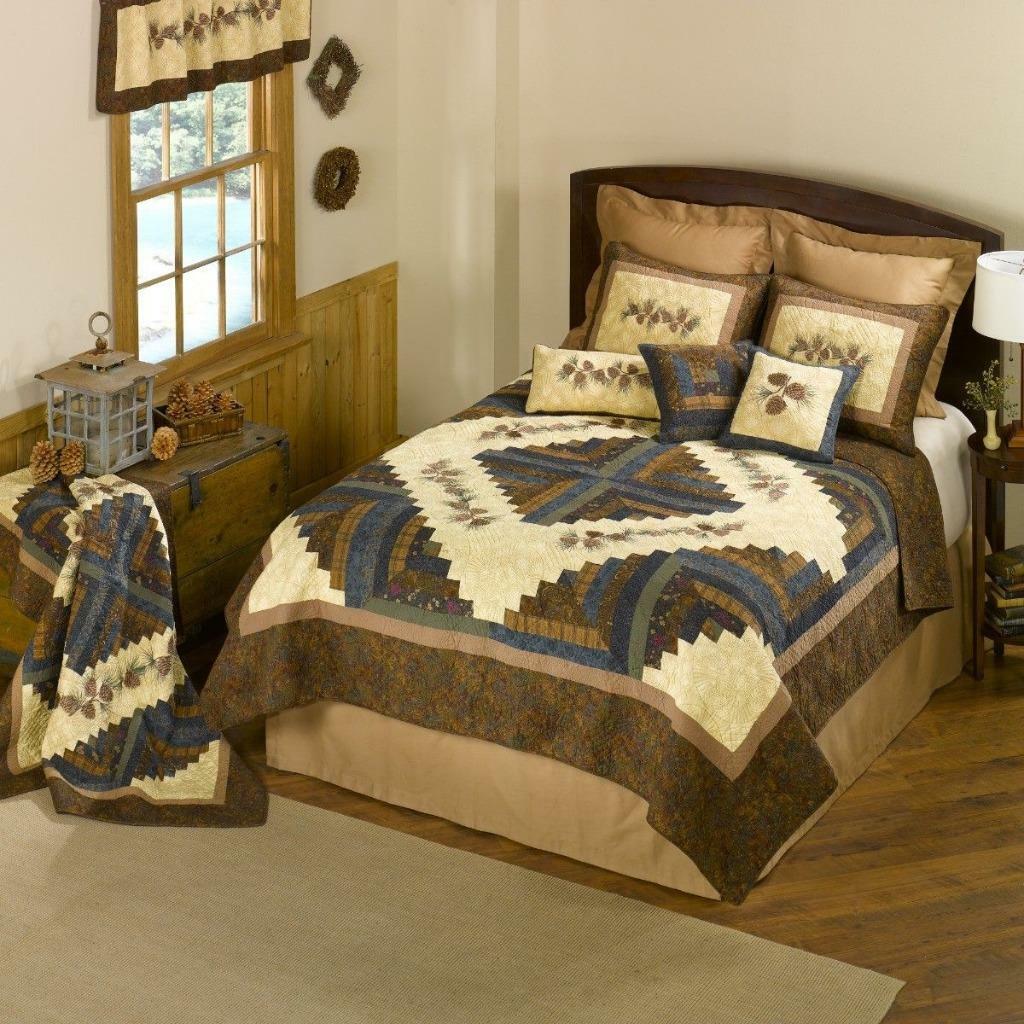 Donna Sharp Cabin Raising Pine Cone Quilted Collection Embroidered Country Cabin