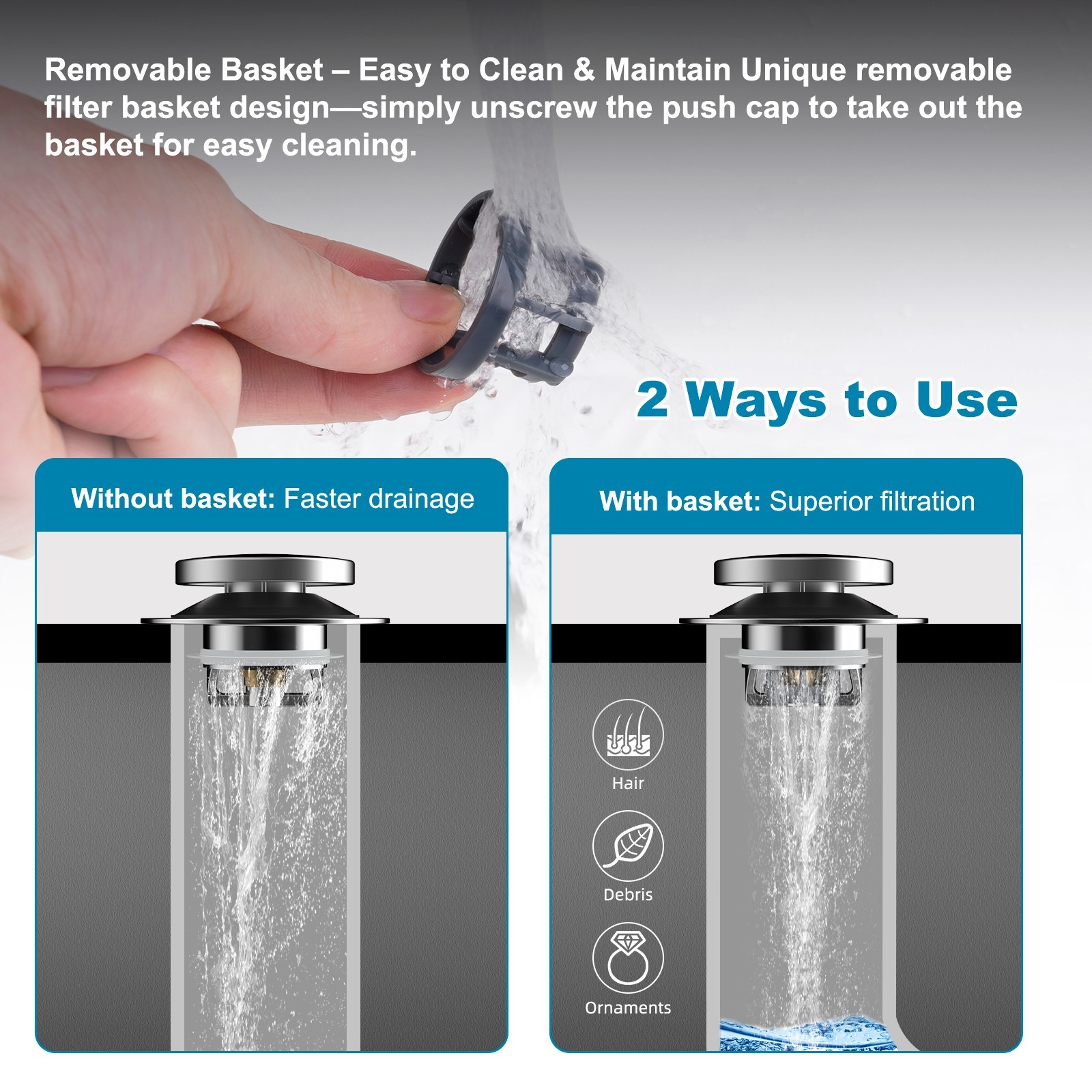 Bathtub Stopper Shower Drain Hair Catcher Pop-up Tub Stopper with Strainer