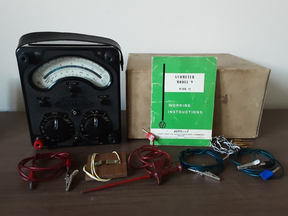 Avometer Model 9 Mk11. Universal. Instructions, Cables. Spares or repairs. Boxed