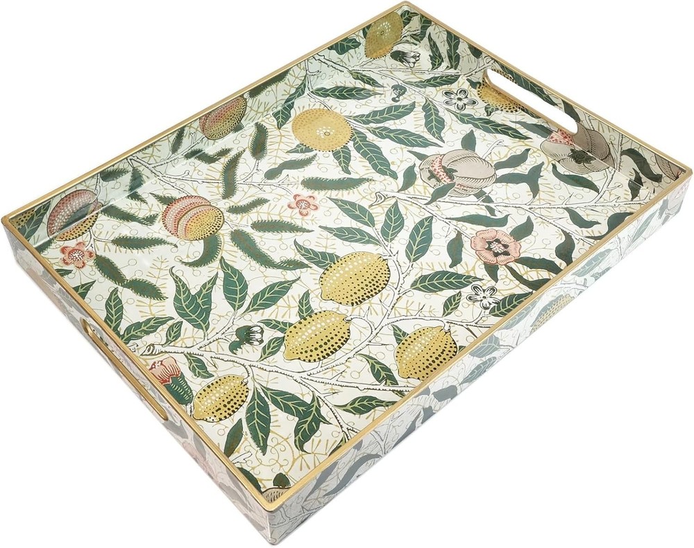 Lemon Plastic Decorative Serving Tray with Handles for Coffee Table Decor